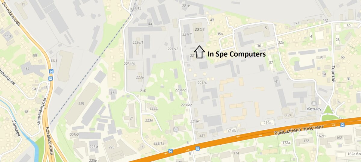 Наши координаты, Схема проезда к ТОО In Spe Computers